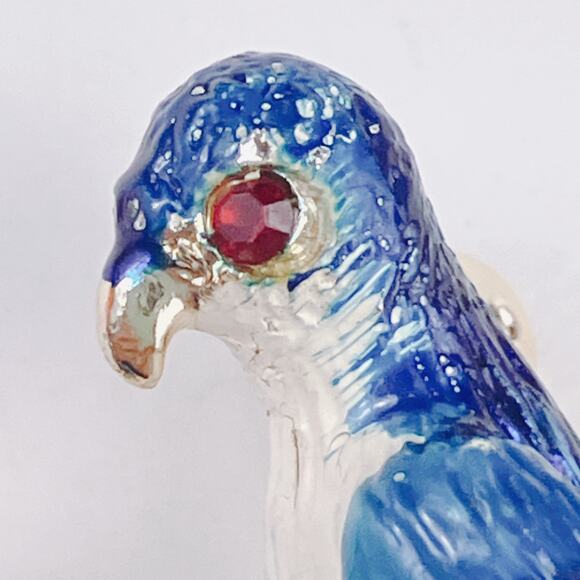 VTG Enamel Blue Bird Brooch Pair 1980s 1990s Gold Tone Rhinestone Figural Pins - Picture 5 of 11